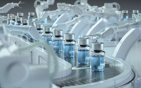 Picture of vaccine vials in a manufacturing site