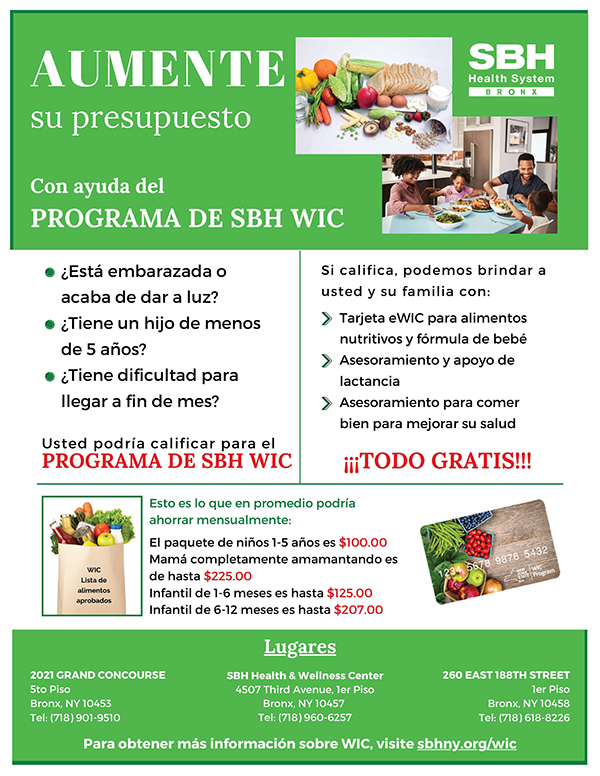 Flyer of SBH Qualifications for WIC Benefits