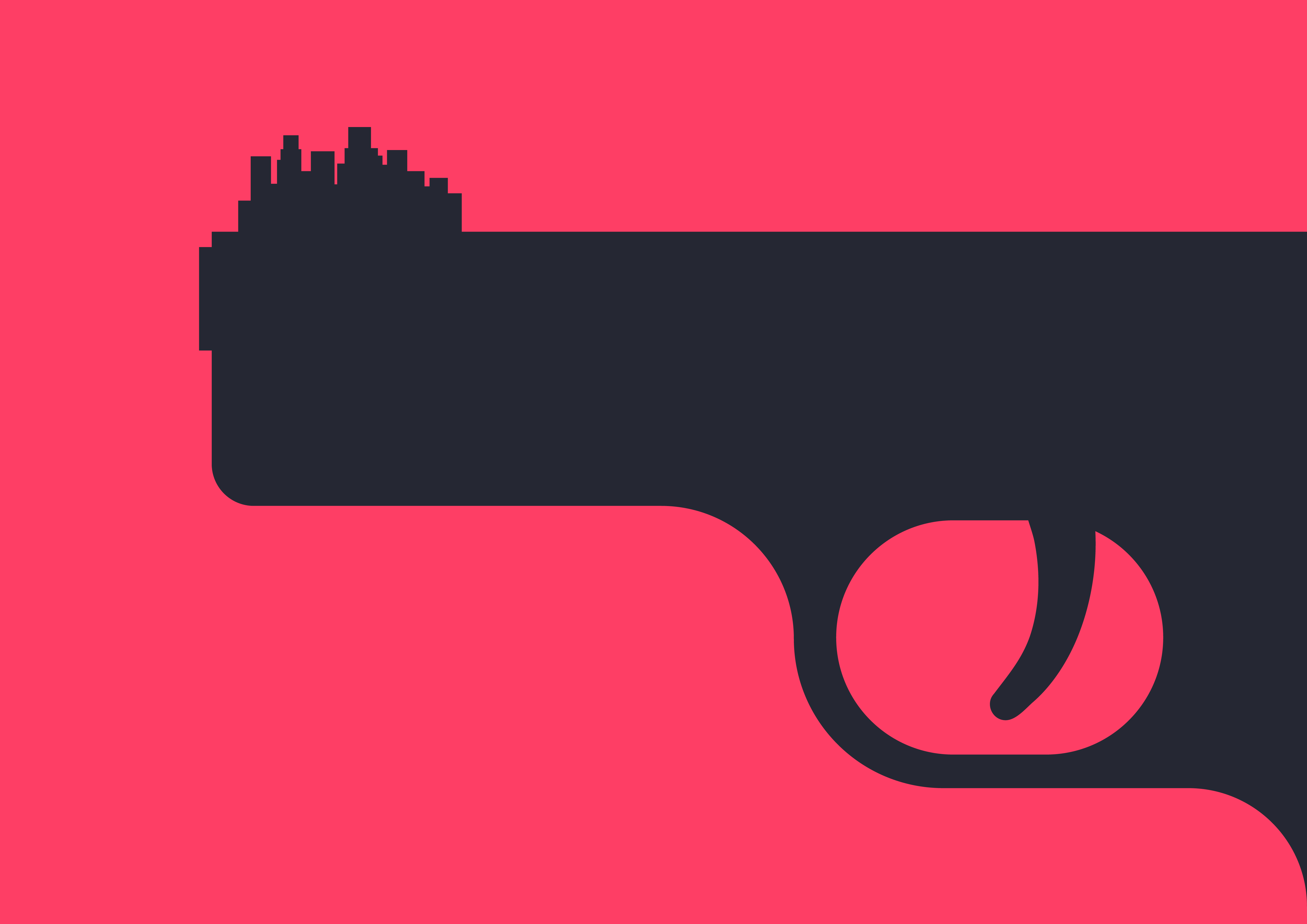 Graphic-style image of gun with a city on its tip - a symbol of teen gun violence