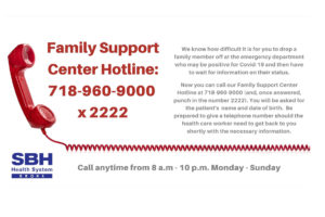 Picture with text describing the Family Support Center Hotline during Covid